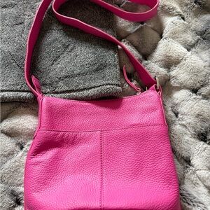 Fuchsia Pebbled Leather Crossbody Bag with Adjustable Strap